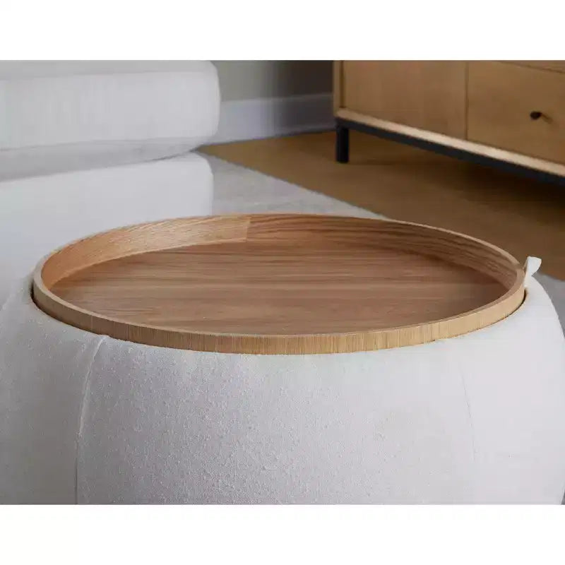 LumiSource Tray Pouf Ottoman Natural Fabric