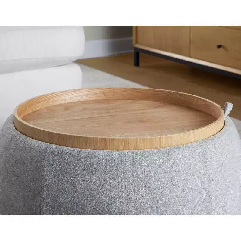 LumiSource Tray Pouf Ottoman Natural Fabric