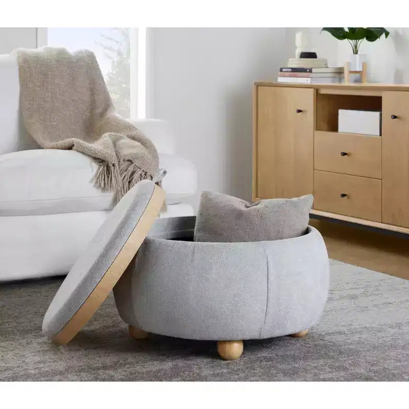 LumiSource Tray Pouf Ottoman Natural Fabric