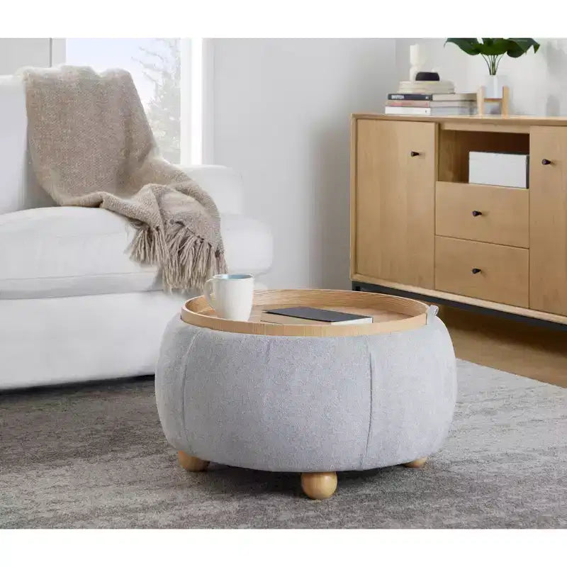 LumiSource Tray Pouf Ottoman Natural Fabric