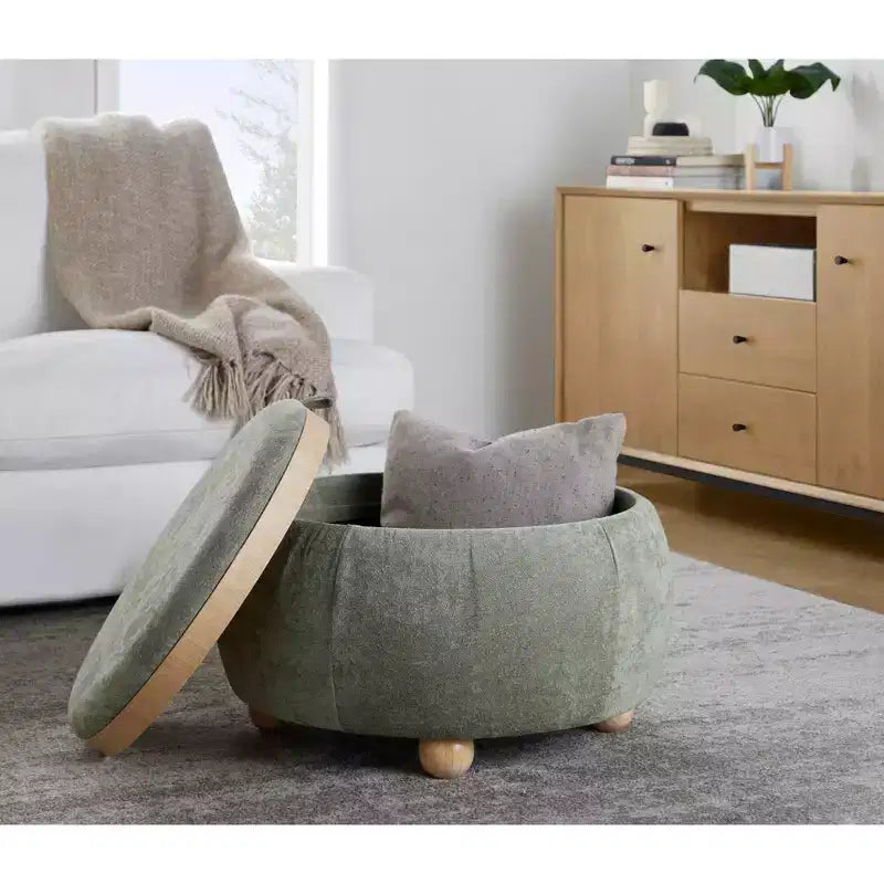 LumiSource Tray Pouf Ottoman Natural Fabric
