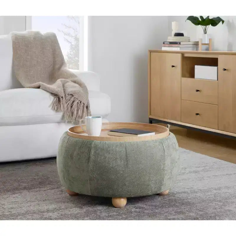 LumiSource Tray Pouf Ottoman Natural Fabric
