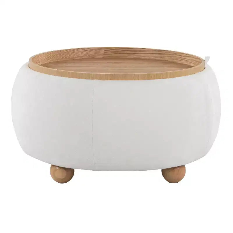 LumiSource Tray Pouf Ottoman Natural Fabric