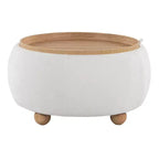 LumiSource Tray Pouf Ottoman Natural Fabric