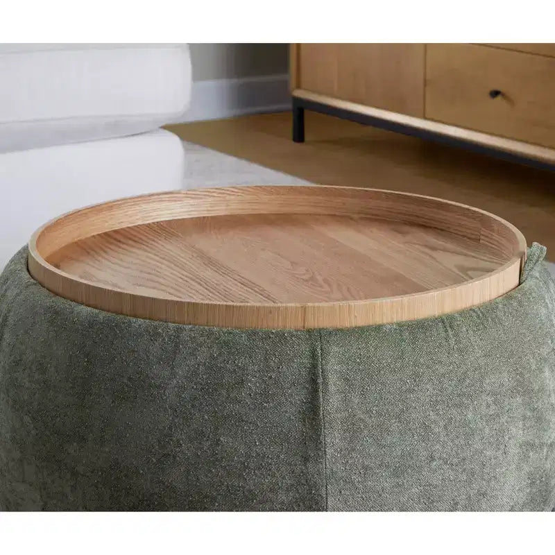 LumiSource Tray Pouf Ottoman Natural Fabric