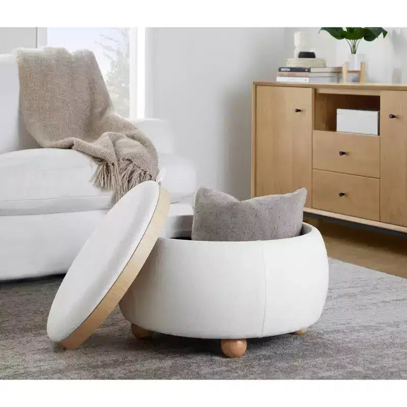 LumiSource Tray Pouf Ottoman Natural Fabric