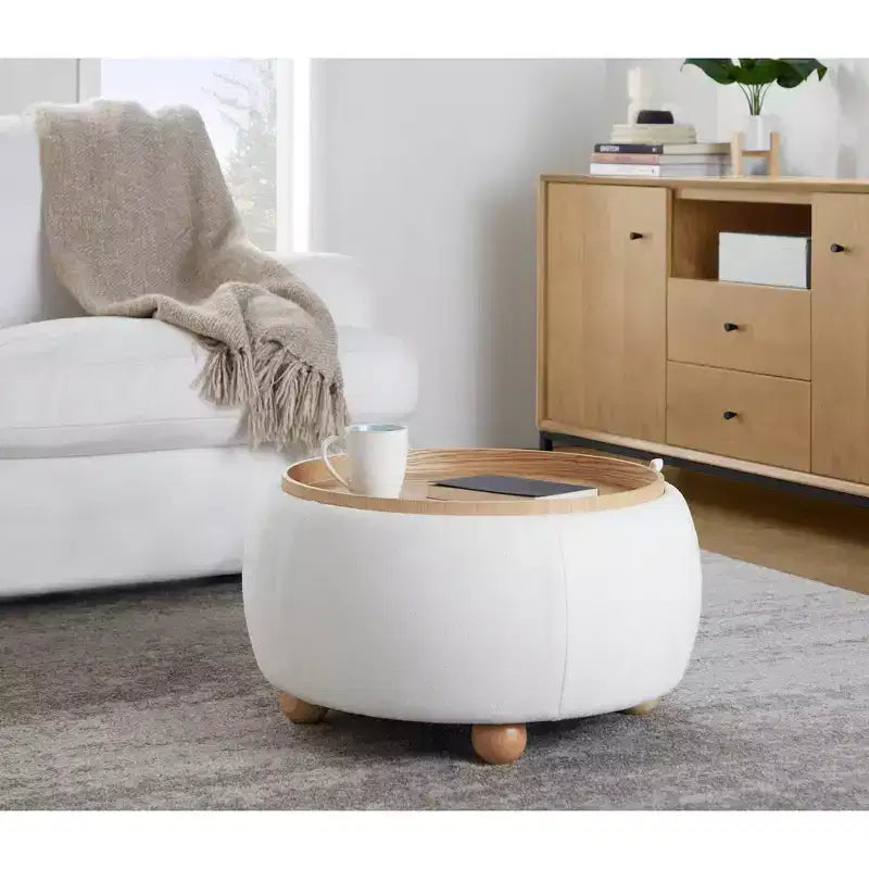 LumiSource Tray Pouf Ottoman Natural Fabric