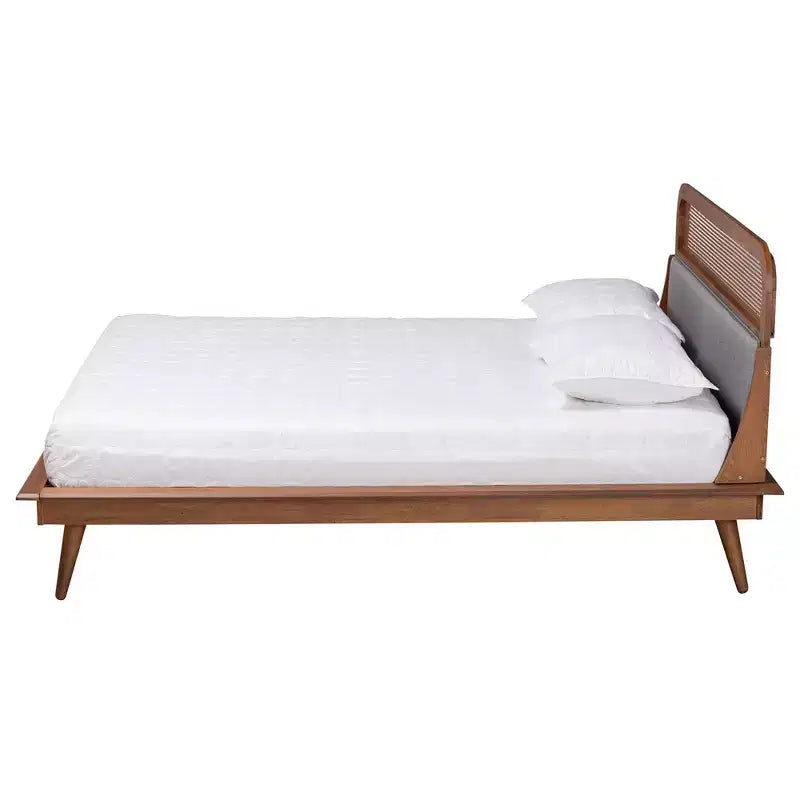 Baxton Studio Irina Fabric and Wood Platform Bed Gray/Ash Walnut: Upholstered No Box Spring Needed