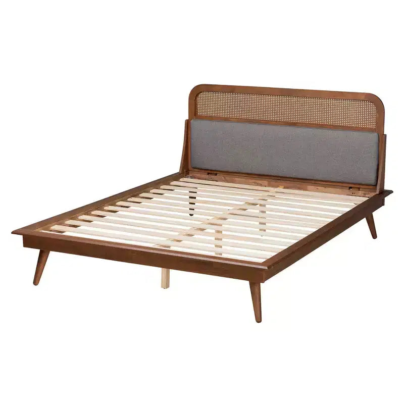 Baxton Studio Irina Fabric and Wood Platform Bed Gray/Ash Walnut: Upholstered No Box Spring Needed
