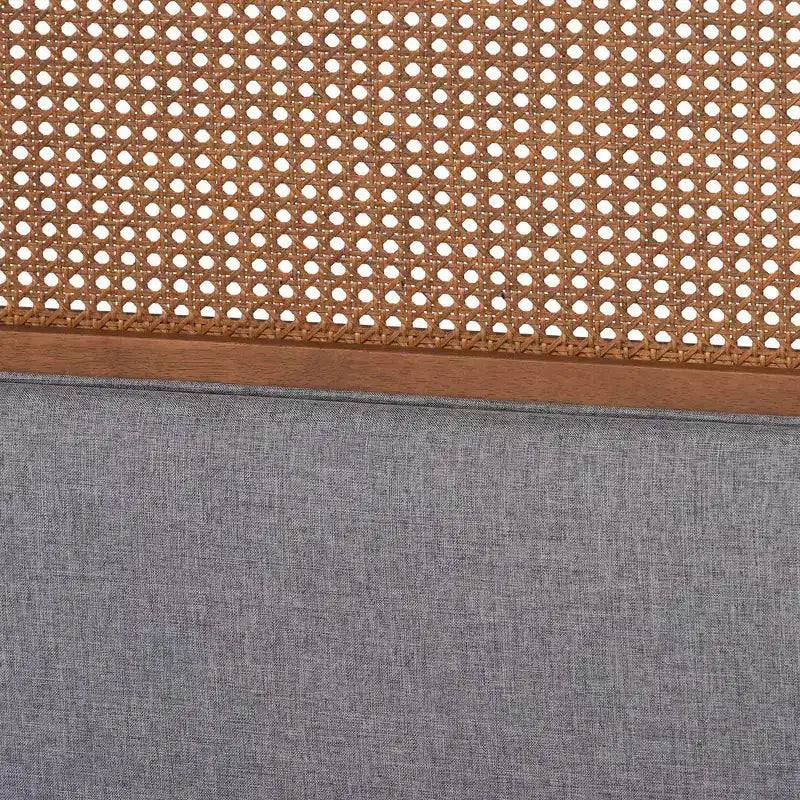 Baxton Studio Irina Fabric and Wood Platform Bed Gray/Ash Walnut: Upholstered No Box Spring Needed