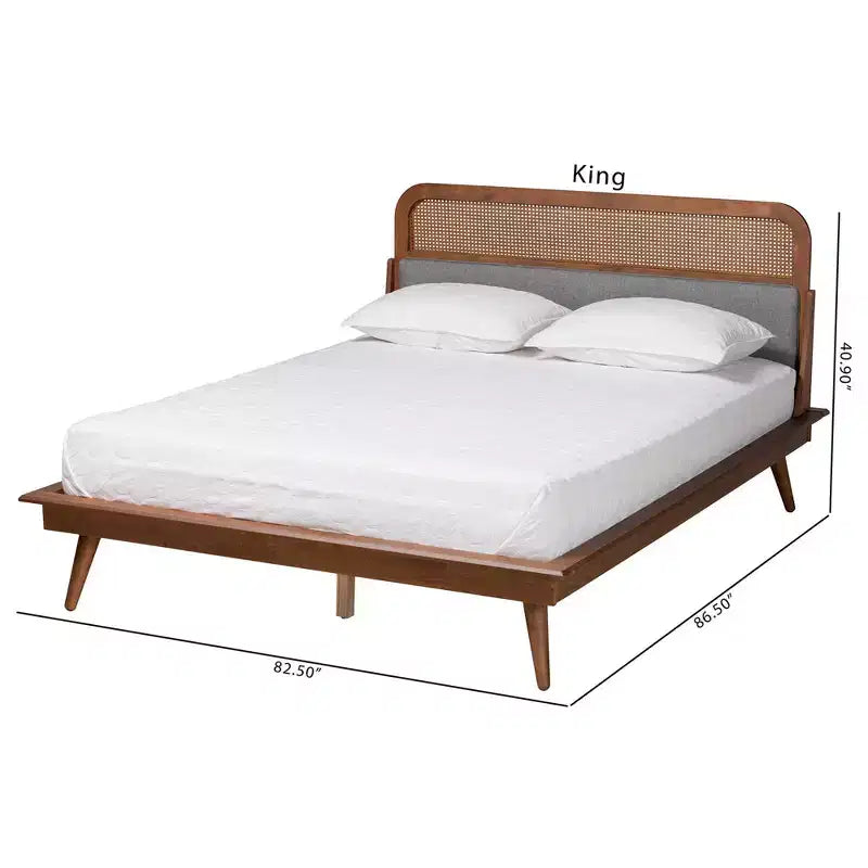 Baxton Studio Irina Fabric and Wood Platform Bed Gray/Ash Walnut: Upholstered No Box Spring Needed