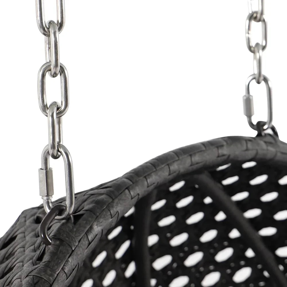LeisureMod 2 Person Hanging Egg Chair with Stand - Outdoor/Indoor Rattan Wicker Patio Swing Hammock Lounger with Cushions