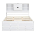 Letto a piattaforma King Size con testiera contenitore e 8 cassetti