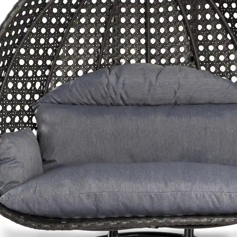 Egg-Shaped Hanging Swing Chair with Metal Stand, Wicker Frame & Cushion ¨C Beige / Charcoal Blue / White / Blue / Antique White / Brown / Canvas, Seats 2