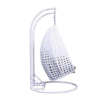 LeisureMod 2 Person Hanging Egg Chair with Stand - Outdoor/Indoor Rattan Wicker Patio Swing Hammock Lounger with Cushions