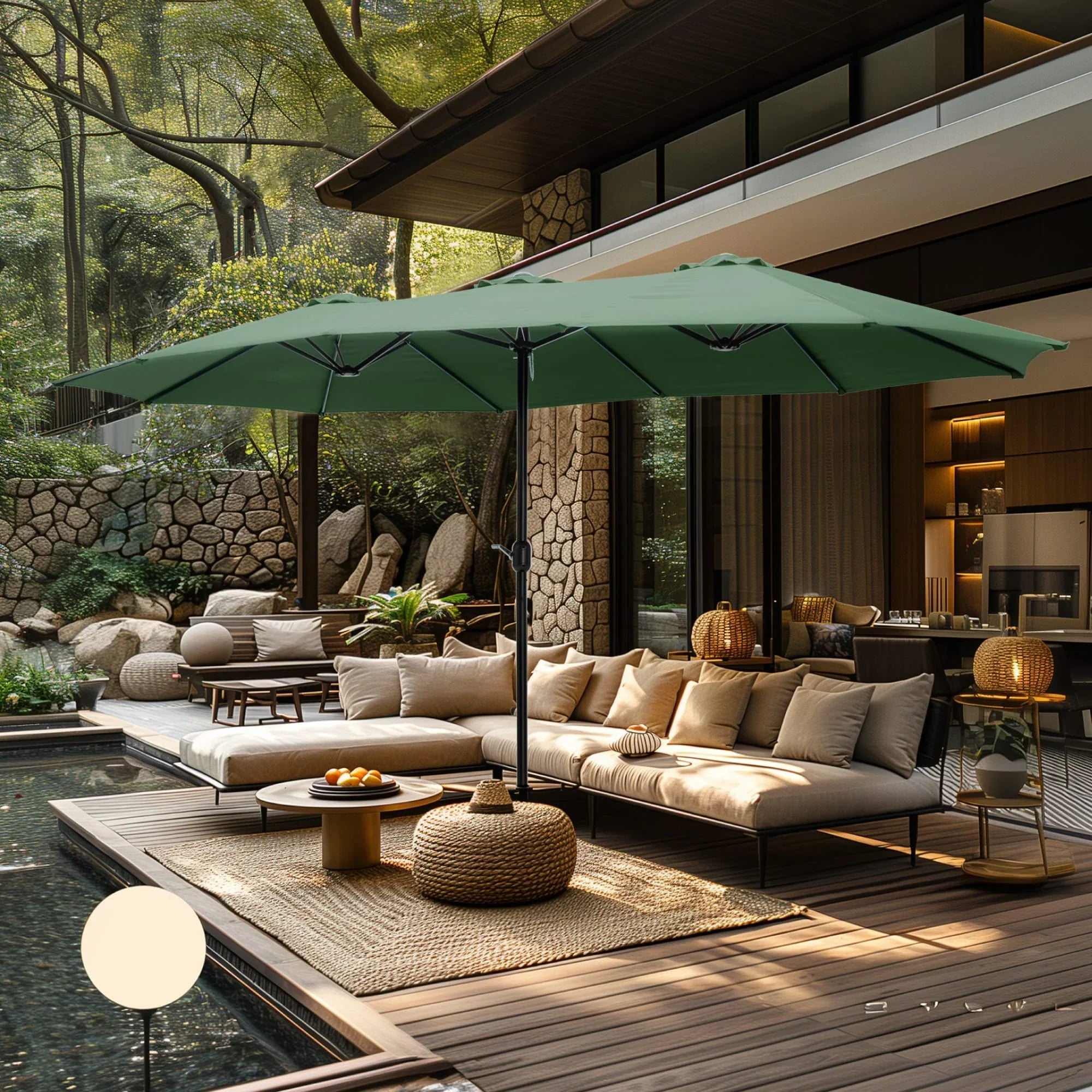 MAISON ARTS 15ft Double-Sided Patio Extra Large Twin Umbrella with Base Included