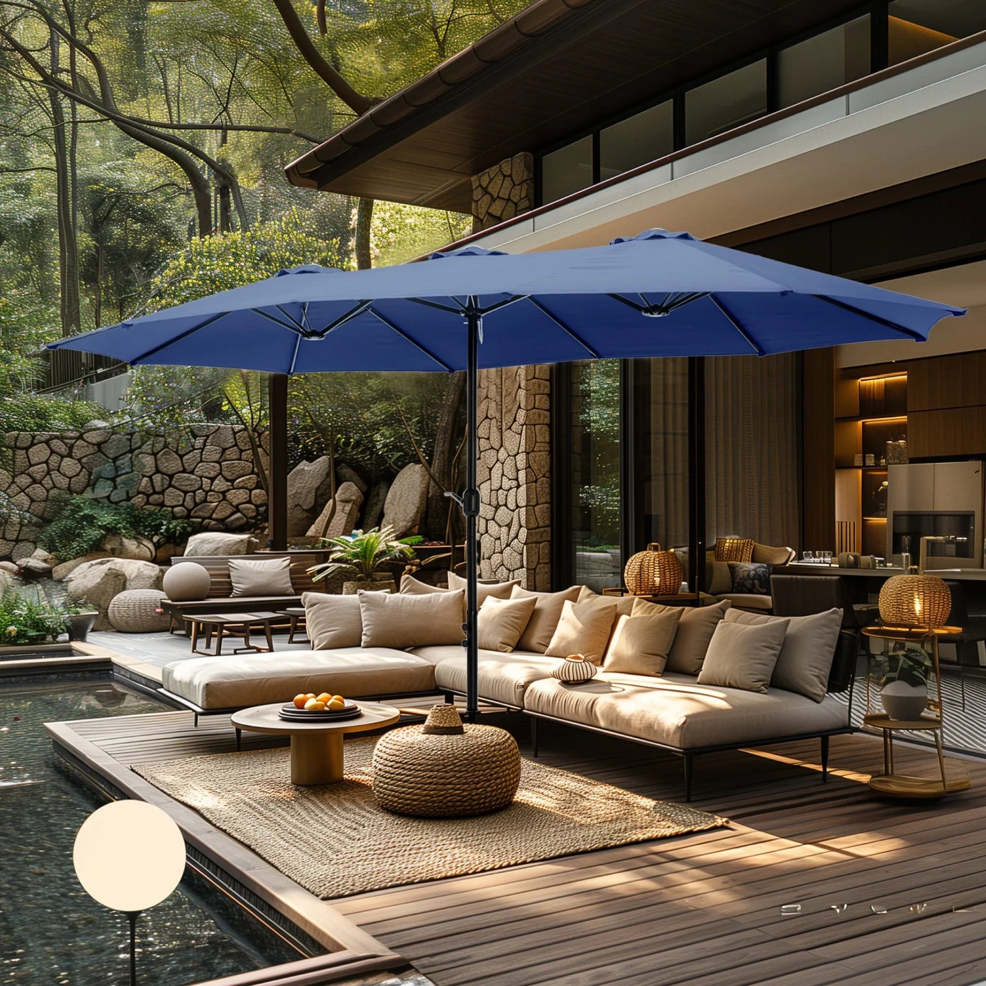 MAISON ARTS 15ft Double-Sided Patio Extra Large Twin Umbrella with Base Included