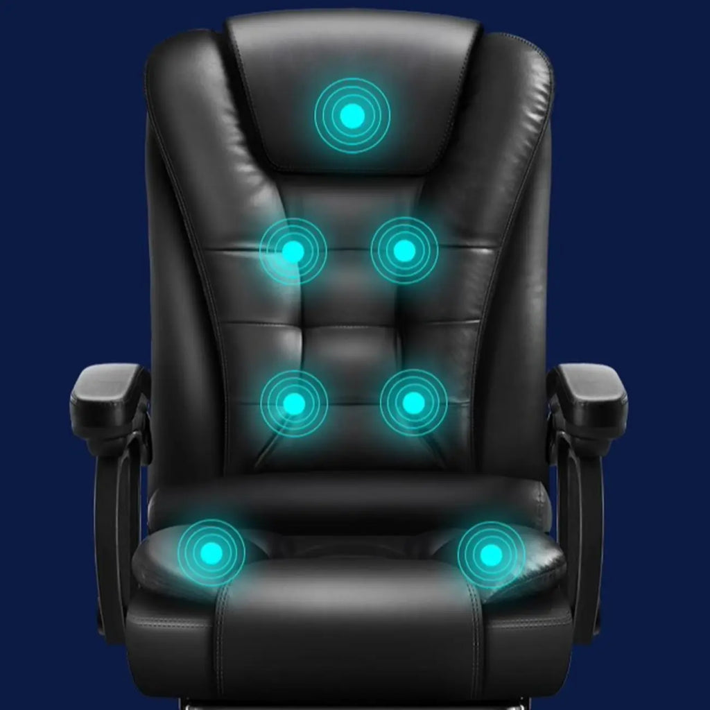 Ergonomic Black Leather Swivel Office Chair with Footrest