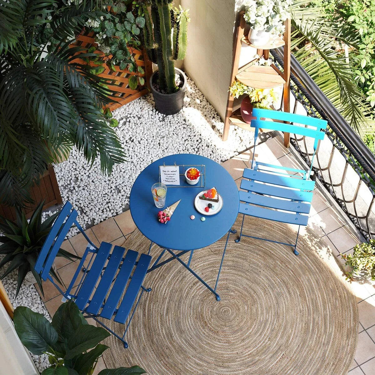 3pc Metal Folding Bistro Set, Weather-Resistant Outdoor/Indoor Conversation Set for Patio, Yard, Garden