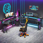 Scrivania da Gaming con Ripiano Monitor, Scrivania per PC Computer da 75 Pollici con Striscia LED