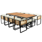 18-Pieces Acacia Wood Patio Dining Set, 8 Cushioned Chairs & 8 Ottomans & 2 Square Table
