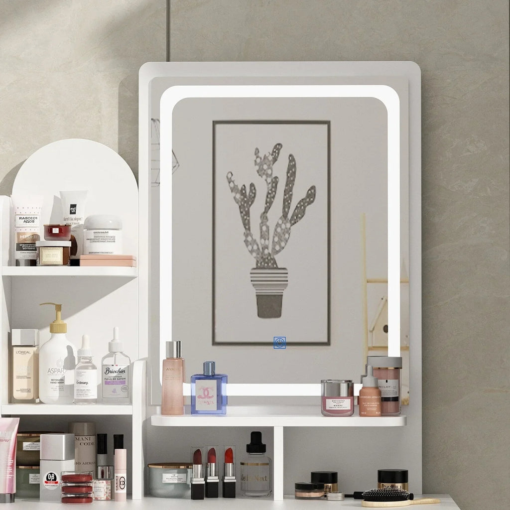 Makeup Vanity Set Table With LED Light &Mirror & Stool