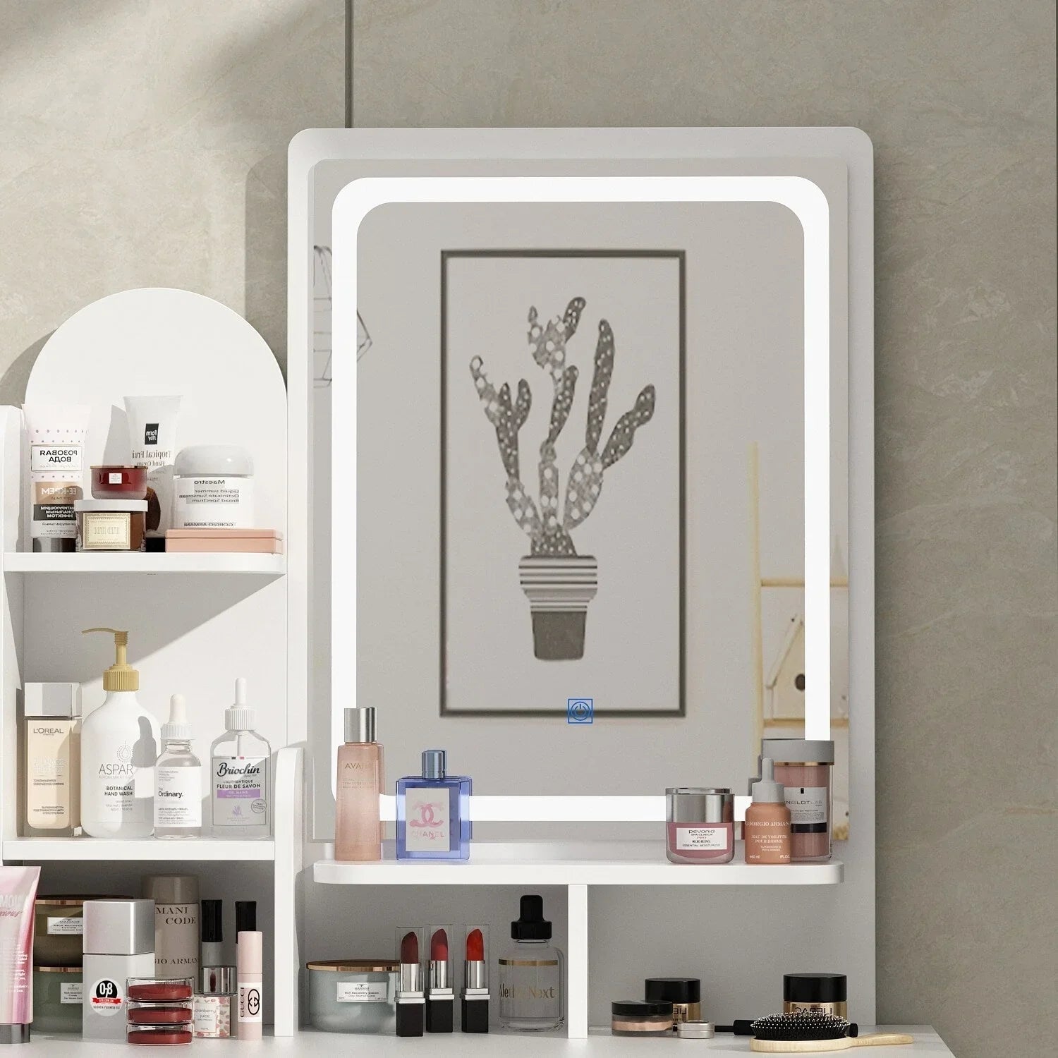 Makeup Vanity Set Table With LED Light &Mirror & Stool