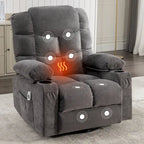 Poltrona reclinabile oversize grigia con calore e massaggio, reclinazione a 150°, oscillazione a 30°, ricarica USB e 2 portabicchieri