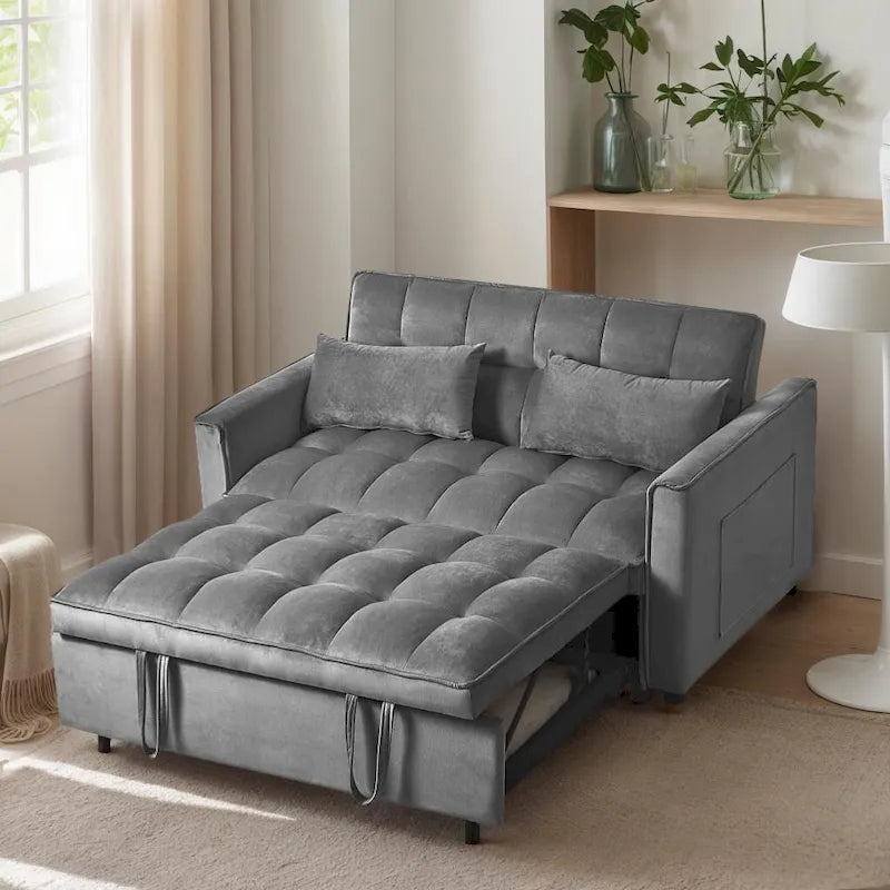 Modern Velvet Futon Loveseat with Reclining Backrest & Pockets, Seats 2 ??Dark Gray / Light Gray / Blue / Black