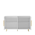 Credenza a buffet con ante decorative scanalate, Credenza in legno con maniglie in metallo, Mobile contenitore con ripiani regolabili