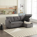 Divano Sezionale a L con Chaise Reversibile, Rivestimento in Velluto a Coste/Ciniglia, con Bracciolo Portaoggetti e Tasca Laterale