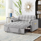 Divano letto a due posti 4 in 1 con braccioli e tasche portaoggetti, divano letto estraibile multifunzionale trapuntato con schienale regolabile