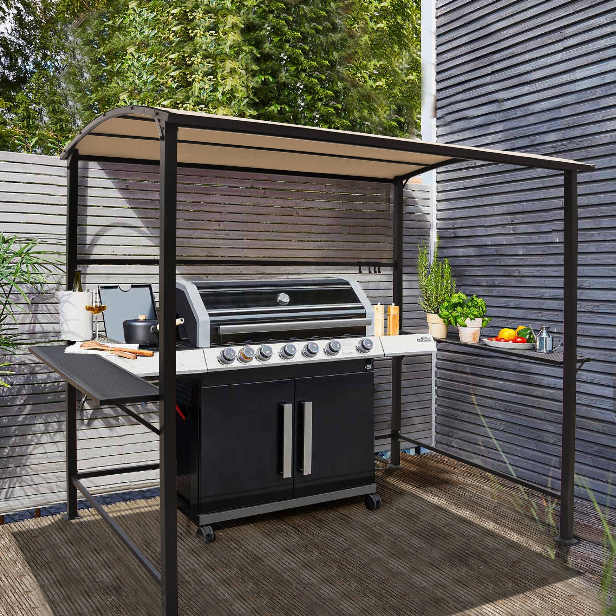 Outdoor 5 ft. x 8 ft. Steel Frame Grill Gazebo Canopy Barbecue Shelter