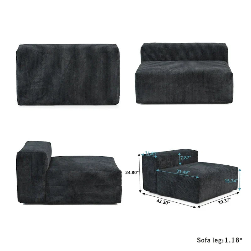 Divano componibile modulare grande, rivestimento in velluto a coste, a U, a 4 posti, con 2 pouf e 5 cuscini