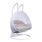 Egg-Shaped Hanging Swing Chair with Metal Stand, Wicker Frame & Cushion ¨C Beige / Charcoal Blue / White / Blue / Antique White / Brown / Canvas, Seats 2