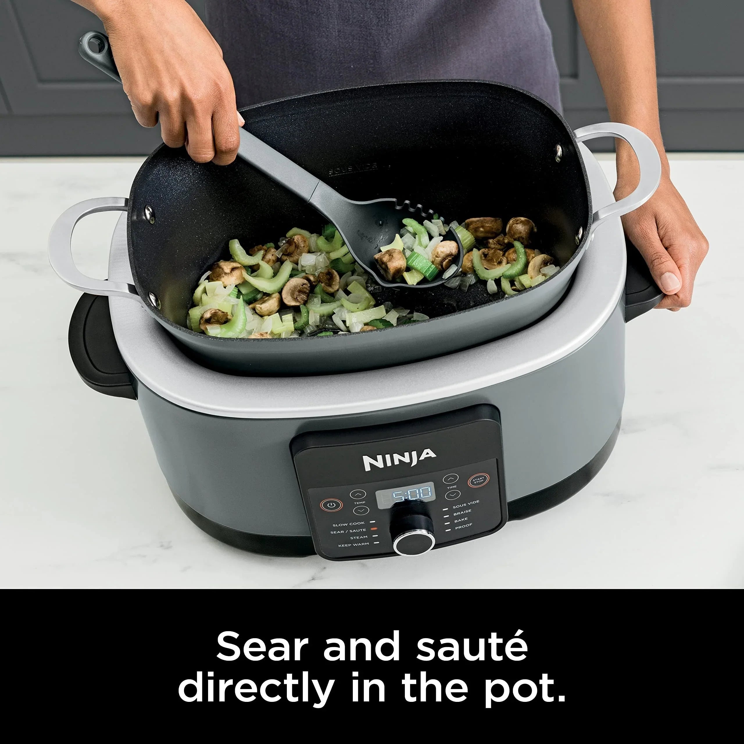 Multicooker da 8,5 Litri, con Funzione 8-in-1: Slow Cooker, Forno Olandese, Vaporiera, Coperchio in Vetro, Cucchiaio Integrato, Pentola Adatta al Forno fino a 260°C