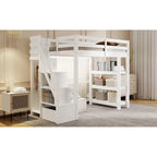 Letto a soppalco singolo/matrimoniale con scala contenitore - Ripiani, armadio e luce LED, design salvaspazio
