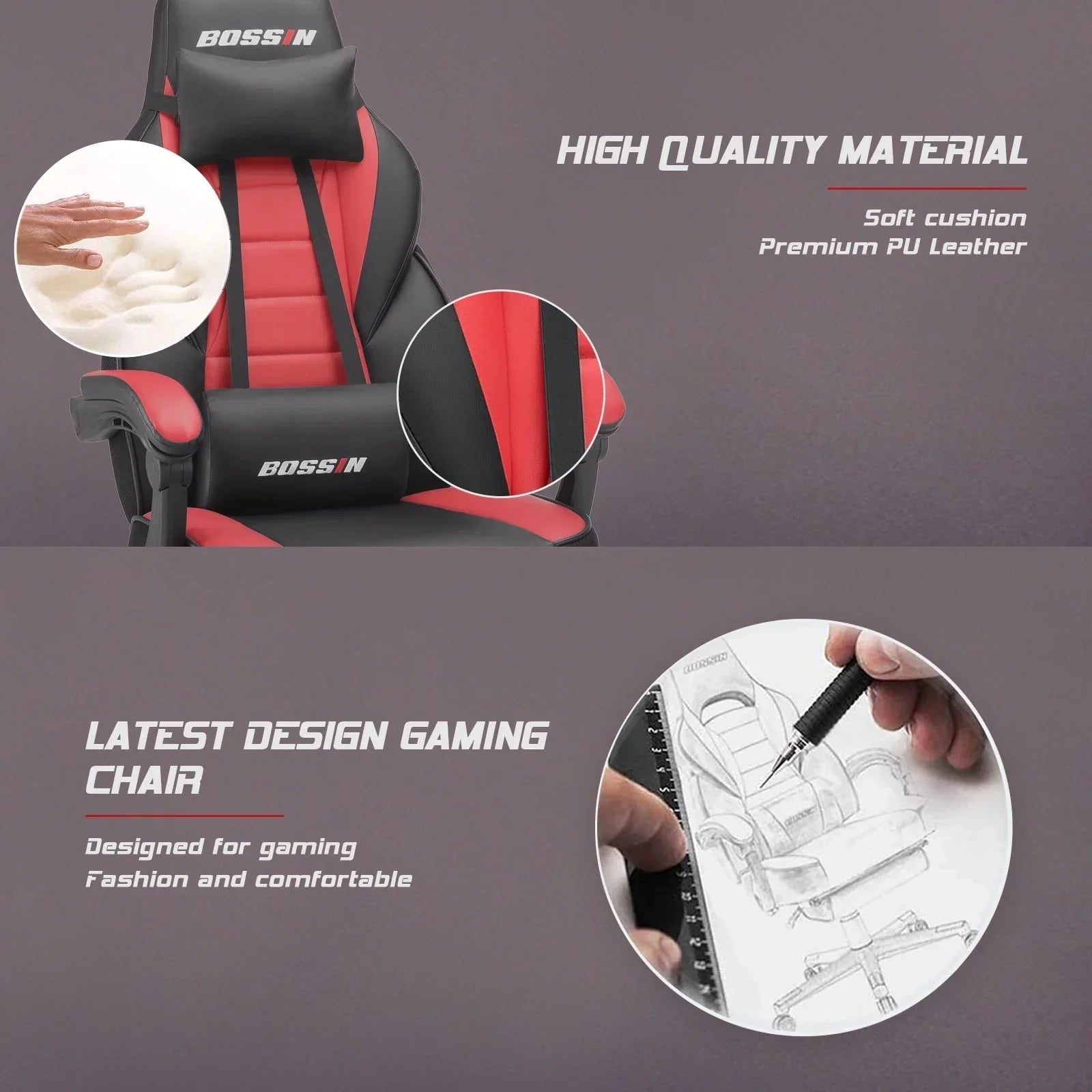 BOSSIN Racing Style Gaming Chair,300 lbs Big and Tall gamer chair High Back Computer Chair